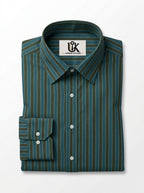 Men's Teal Green & Olive Vertical Striped Regular Fit Formal Shirt | Full & Half Sleeve
