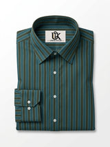 Men's Teal Green & Olive Vertical Striped Regular Fit Formal Shirt | Full & Half Sleeve