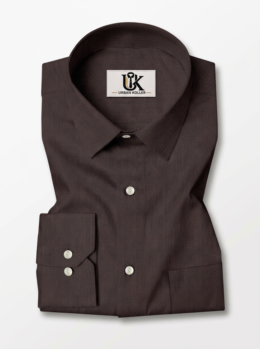 Men’s Dark Chocolate Brown Textured Regular Fit Formal Casual Shirt, Full & Half Sleeve