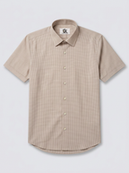 Men’s Light Taupe Beige Micro Check Regular Fit Formal Casual Shirt, Full & Half Sleeve