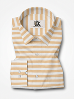 Men's White & Beige Horizontal Striped Regular Fit Formal Shirt | Full & Half Sleeve