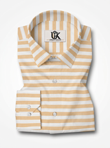Men's White & Beige Horizontal Striped Regular Fit Formal Shirt | Full & Half Sleeve