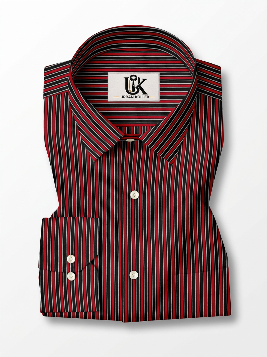 Men's Black, Red & White Pinstriped Regular Fit Formal Shirt | Full & Half Sleeve Main image