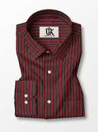 Men's Black, Red & White Pinstriped Regular Fit Formal Shirt | Full & Half Sleeve