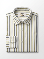 Men's White Gold & Black Stripe Regular Fit Formal Shirt | Full & Half Sleeve