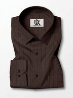 Men's Dark Chocolate Brown Pinstriped Regular Fit Formal Shirt | Full & Half Sleeve