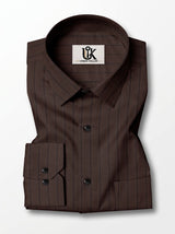 Men's Dark Chocolate Brown Pinstriped Regular Fit Formal Shirt | Full & Half Sleeve