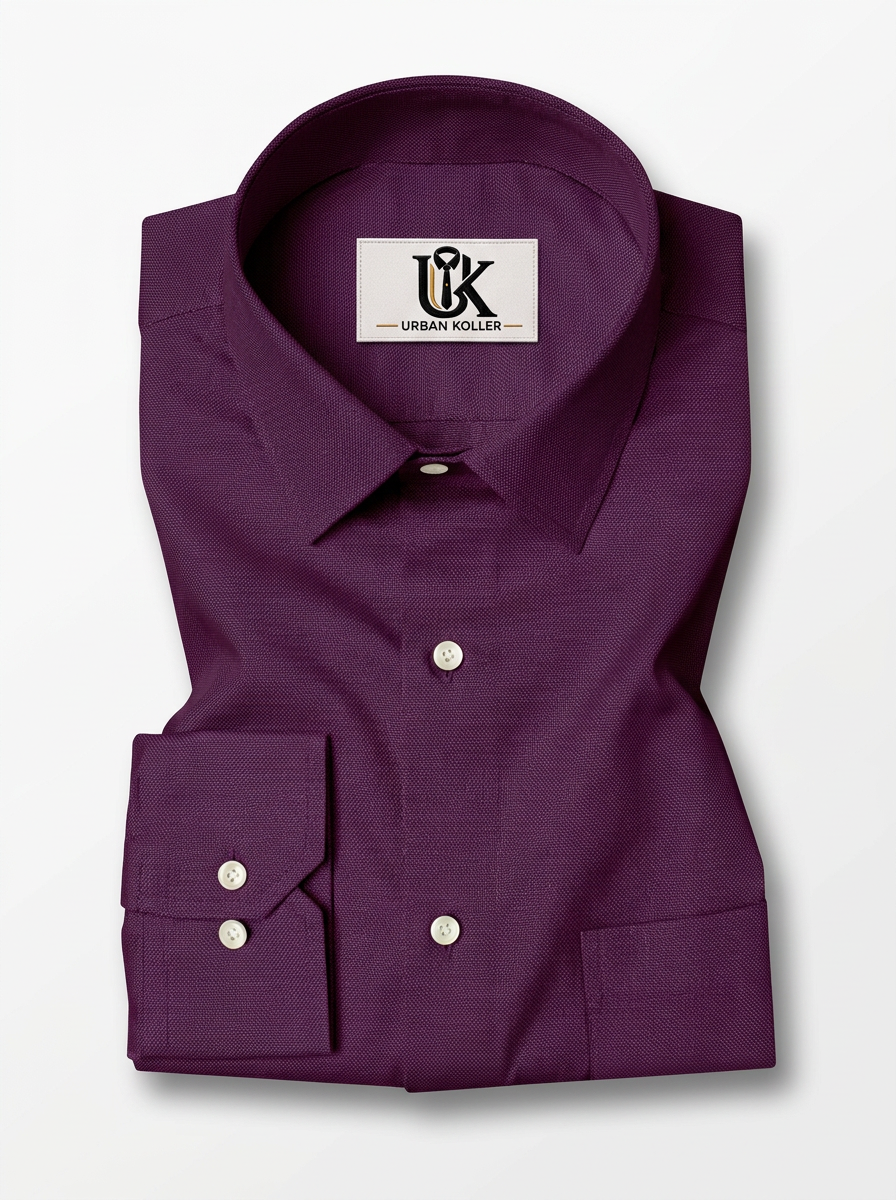 Men’s Royal Plum Purple Textured Regular Fit Formal Casual Shirt, Full & Half Sleeve Secondary image