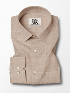 Men’s Light Taupe Beige Micro Check Regular Fit Formal Casual Shirt, Full & Half Sleeve
