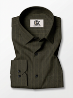 Men's Dark Olive Green Pinstripe Shirt Regular Fit Premium Formal Business Casual Wear