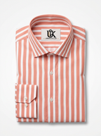 Men's Coral Peach & White Striped Regular Fit Formal Shirt | Full & Half Sleeve