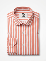 Men's Coral Peach & White Striped Regular Fit Formal Shirt | Full & Half Sleeve