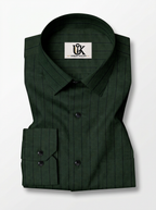 Men's Dark Forest Green Pinstripe Shirt Regular Fit Premium Formal Casual Wear