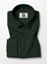 Men's Dark Forest Green Pinstripe Shirt Regular Fit Premium Formal Casual Wear
