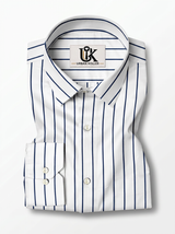 Men's White Navy Blue Stripe Shirt Regular Fit Premium Formal Casual Wear