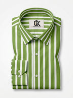 Men's Green & White Vertical Striped Regular Fit Formal Shirt | Full & Half Sleeve