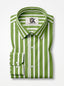 Men's Green & White Vertical Striped Regular Fit Formal Shirt | Full & Half Sleeve