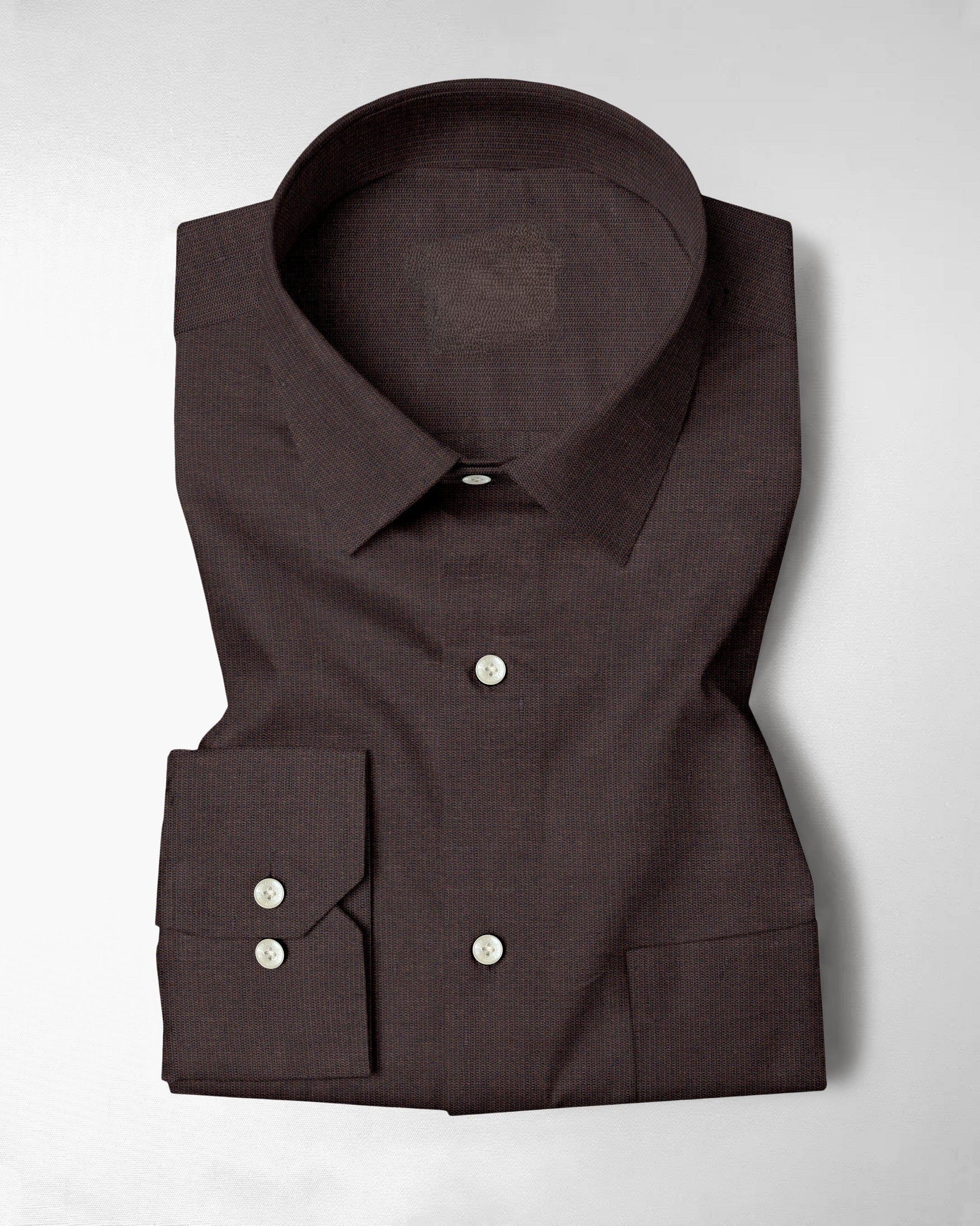 Men’s Dark Brown Solid Formal Shirt, Full Sleeve Point Collar Office and Business Casual Wear Secondary image