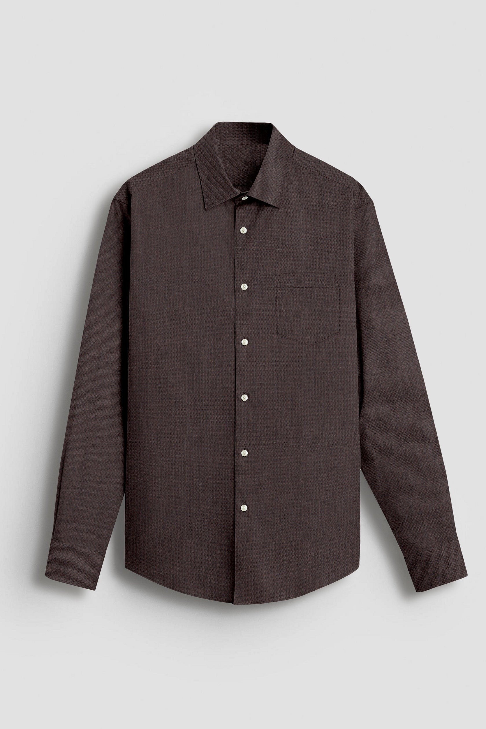 Men’s Dark Brown Solid Formal Shirt, Full Sleeve Point Collar Office and Business Casual Wear