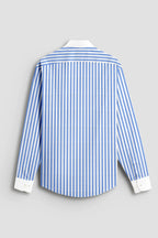 Robbia Blue And Milky White Stripes Oxford Structured Designer Cotton Shirt